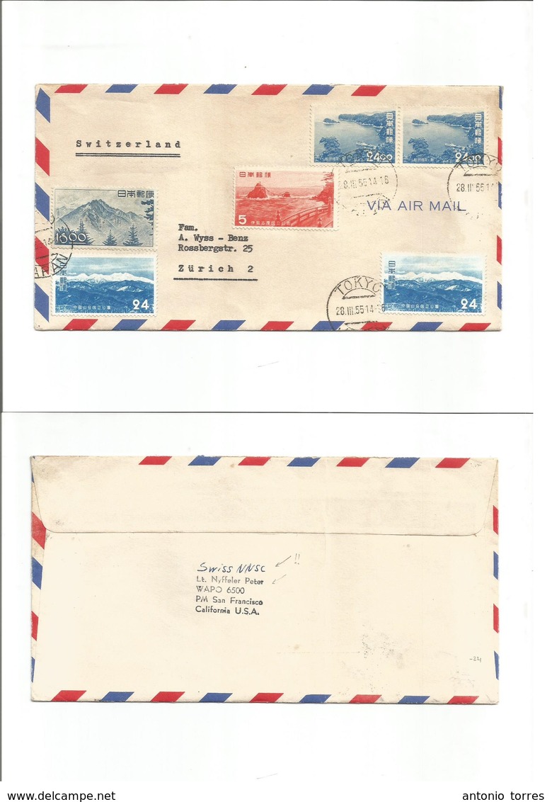 Japan. 1955 (28 March) International Peace Troops. Tokyo - Switzerland, Zurich. Air Multifkd Envelope. National Parks. S - Autres & Non Classés