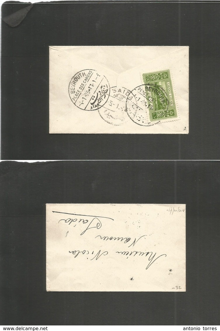 Lebanon. 1926 (4 Jan) Beyrouth - Suida (5 Jan) Unsealed Fkd Envelope At Printed Matter Rate Usage + Cds. VF Shows Nice. - Libanon