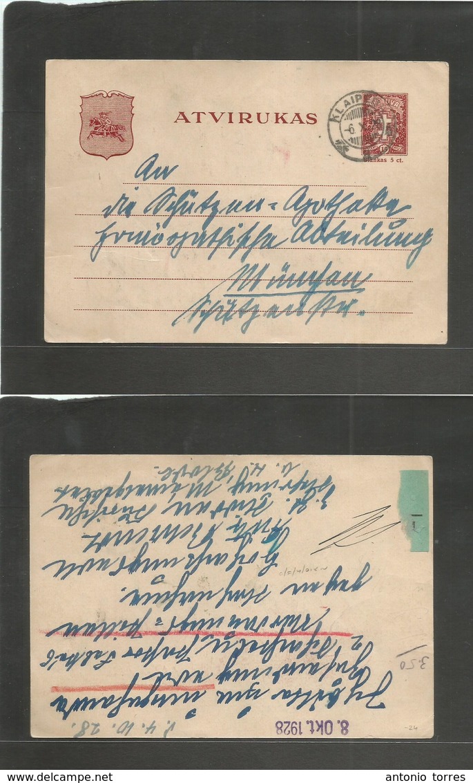 Lithuania. 1928 (6 Oct) Klaipeda - Munyau. 5c / 15ct Red Brown Stat Card Cds. Fine Used. - Lituanie