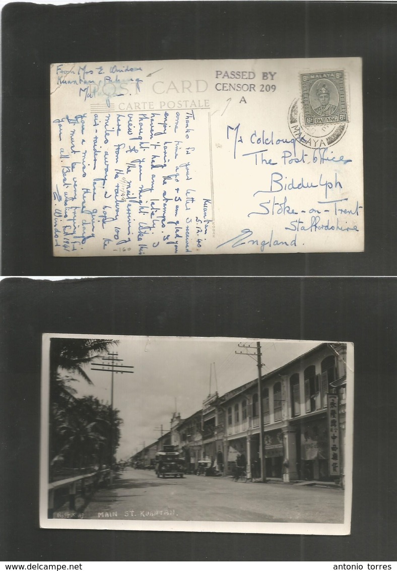 Malaysia. 1940 (6 Dec) Pahang. Kuantan - UK, Biddulph, Staffordshire. Fkd Photo Card + Censor Depart Cachet. Better. - Malaysia (1964-...)
