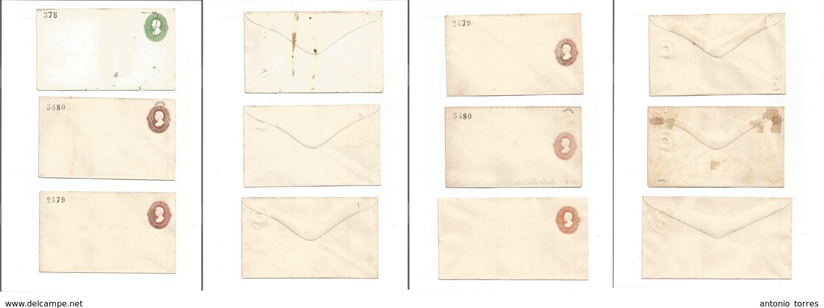 Mexico - Stationery. C. 1874-80. Hidalgo First Issue Stationery Envelopes. 6 Diff Mint Item Incl One No Consign 2479, 54 - Mexique