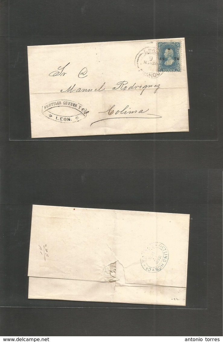 Mexico. 1876 (Marzzo 9) Leon - Colima. E Fkd 1874 25c Blue Guanajuato District Name, 52-76 Consigment Tied Cds. Fine. - Mexiko