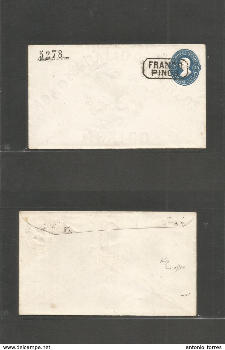 Mexico - Stationery. 1878. 25c Blue Hidalgo Stationary 1st Issue Envelope (part Of Flop Gone) On Package Usage Payment.  - Mexique