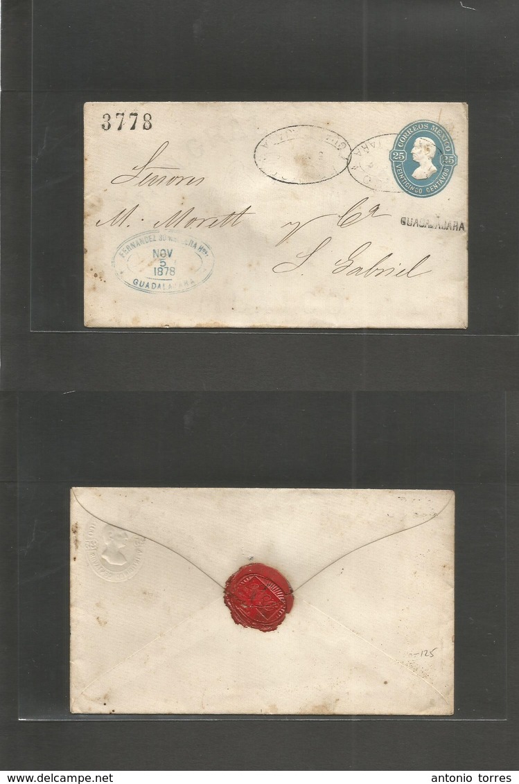 Mexico - Stationery. 1878 (5 Nov) Gjana - S. Gabriel. 25c Light Blue Hidalgo Stat Env, Consign 3778 + District Name, Ova - Mexique