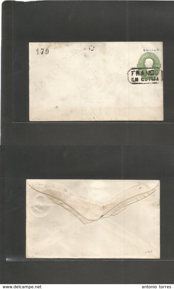 Mexico - Stationery. 1879. 10c Green Hidalgo Early Stationary Envelope. 2 Anisra District Name, 179 Consigment Pre-cance - Mexico