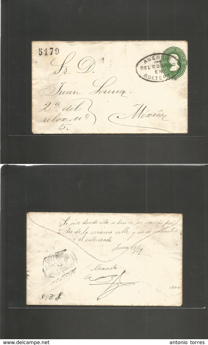 Mexico - Stationery. 1879 (18 Junio) SOLTEPEC - Mexico DF. 10c Green Hidalgo Stat Env. Apam District Name, Oval Town Nam - Mexiko