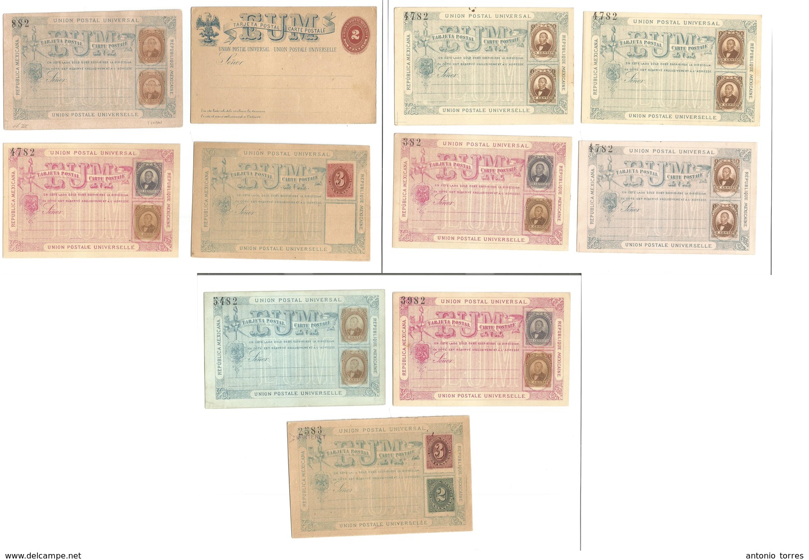 Mexico - Stationery. C. 1879-84. EUM. Better Group Of 11 Diff Mint Stationaries, From Old Stationery Collection Includin - Mexique