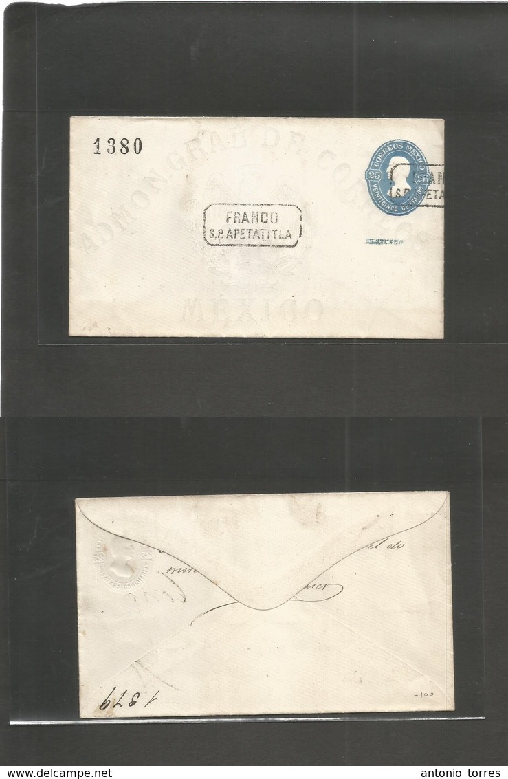 MEXICO - Stationery. 1880. 25c Blue Hidalgo Early Stat Envelope, Consigment 1380, District Blue Name, Boxed FRANCO'S. Pe - Mexique