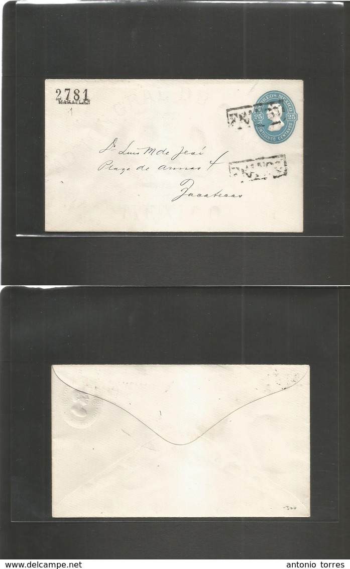 Mexico - Stationery. 1881. Mazatlan - Zacatecas. 25c Light Blue Hidalgo Stationary Envelope, District Name. 2781 Consign - Mexique