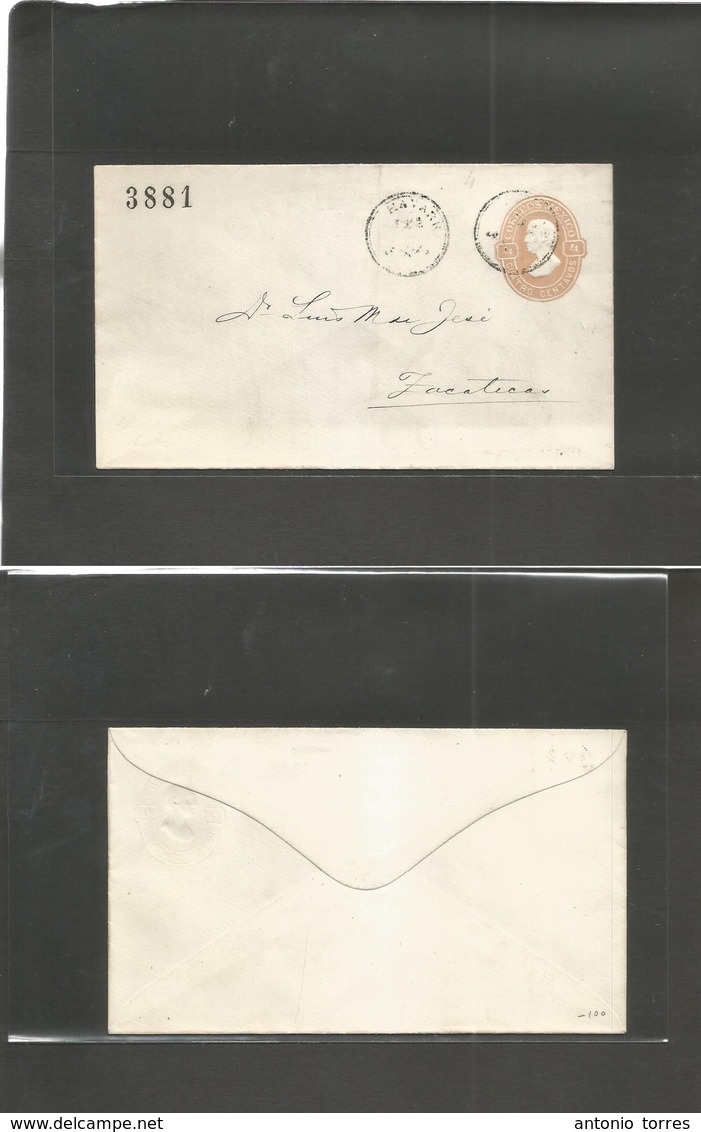 Mexico - Stationery. 1881. Havarr - Zacatecas. 4c Salmon Stat Envelope, Cancelled + Cachet Alongside Consigment 3881. Fi - Mexique