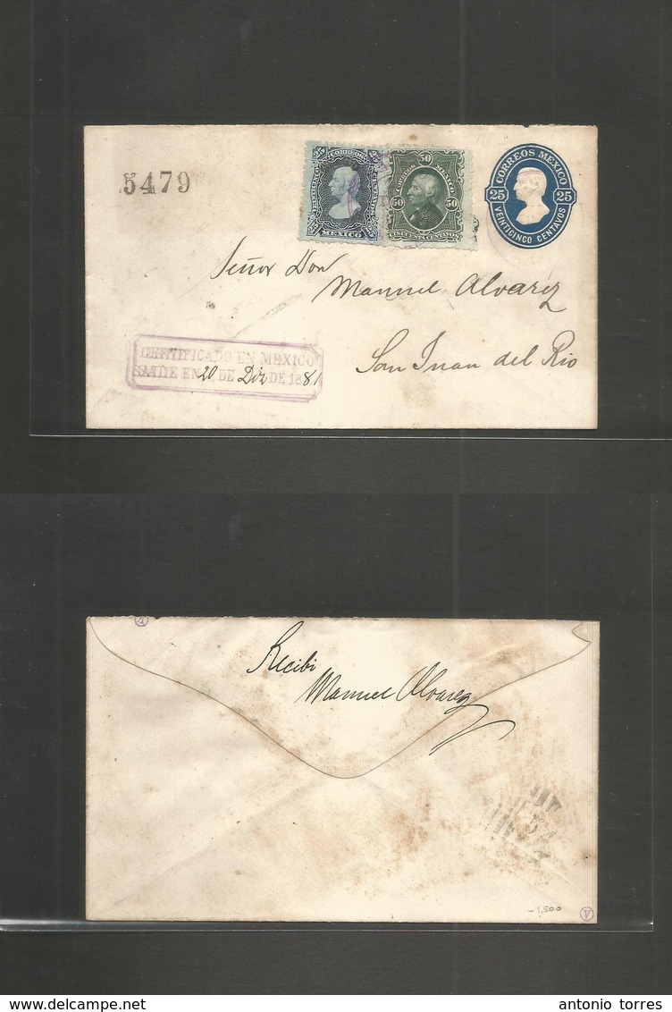 Mexico - Stationery. 1881 (20 Dic) DF - San Juan Del Rio. Early 1879 Hidalgo 25c Dark Blue Stat Env 5479 Consignment + 1 - Mexique