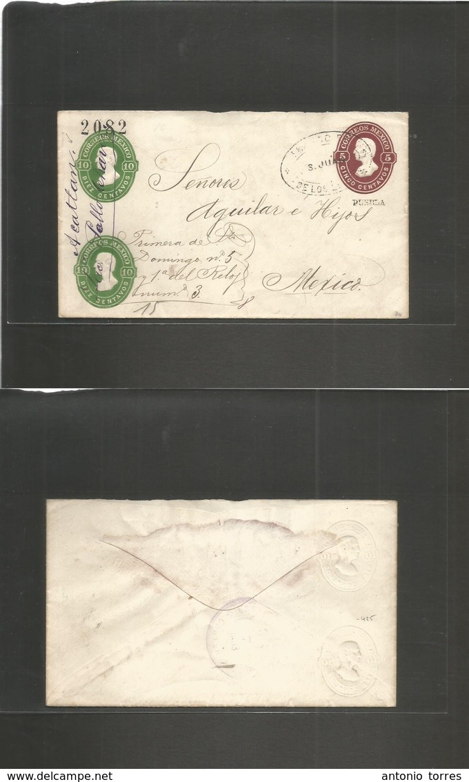 Mexico - Stationery. 1882. Acatlan - DF. Triple Print Hidalgo Issue Stationary Envelope, Puebla Name, 2082 Consigment. O - Mexique