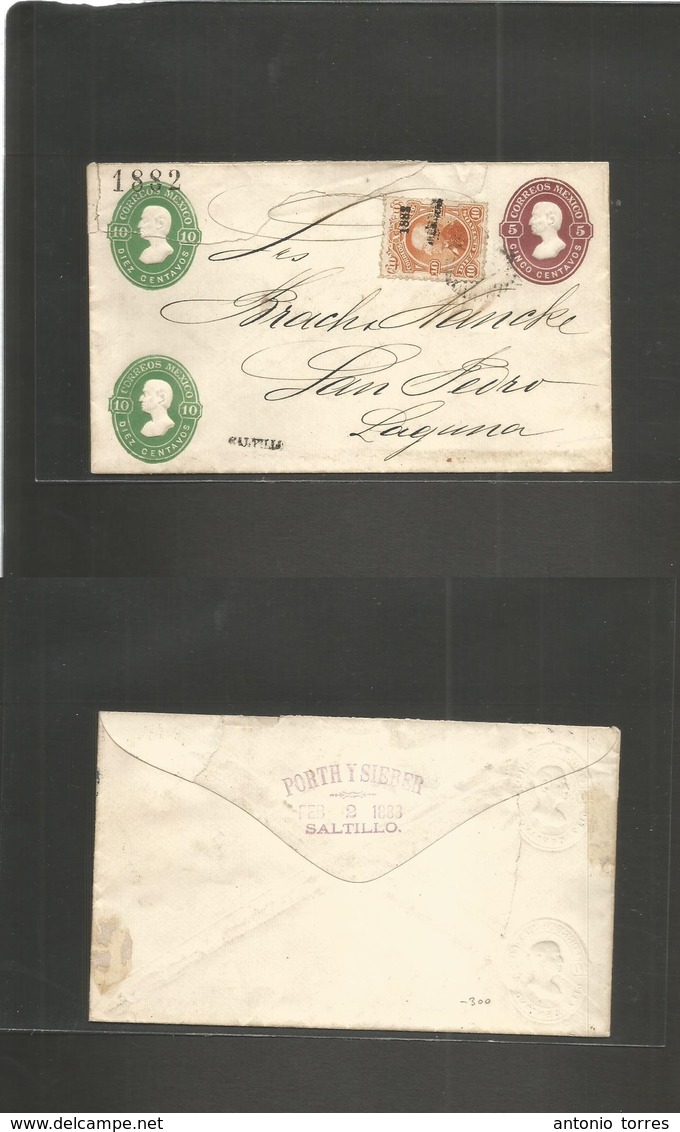Mexico - Stationery. 1882. Saltillo - Laguna, San Pedro. Triple Prints X Hidalgo Stationary Issue, Saltillo Name + 1882  - Mexique
