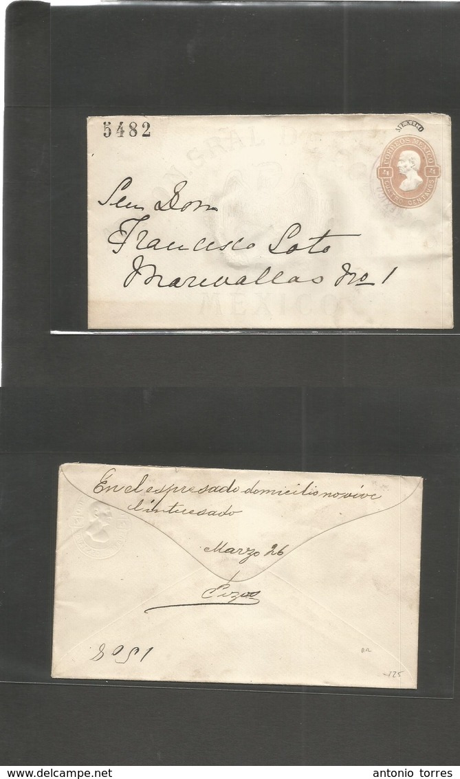 Mexico - Stationery. 1882. Mexico DF Local Usage 4c Salmon Stationary Envelope, District Name + 5482 Consigment. Waterma - Mexique