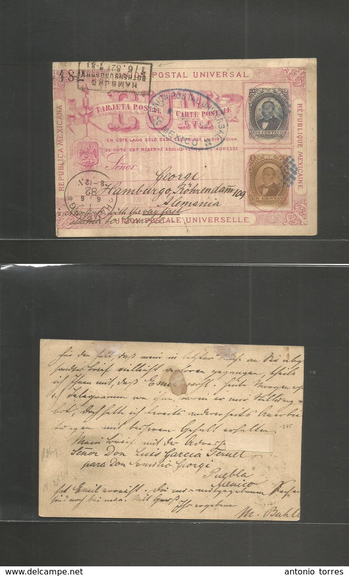 Mexico - Stationery. 1882 (Mayo) DF - Germany, Hamburg (6 June) EUM Juarez Foreign Issue 1c + 2c Stat Card No Name (3)48 - Mexico