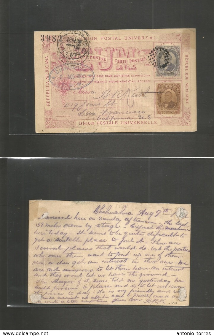 Mexico - Stationery. 1882 (9 Aug) Chihuahua - USA, San Francisco, California (14 Agosto) EUM Stationary Card. Juarez For - Mexique