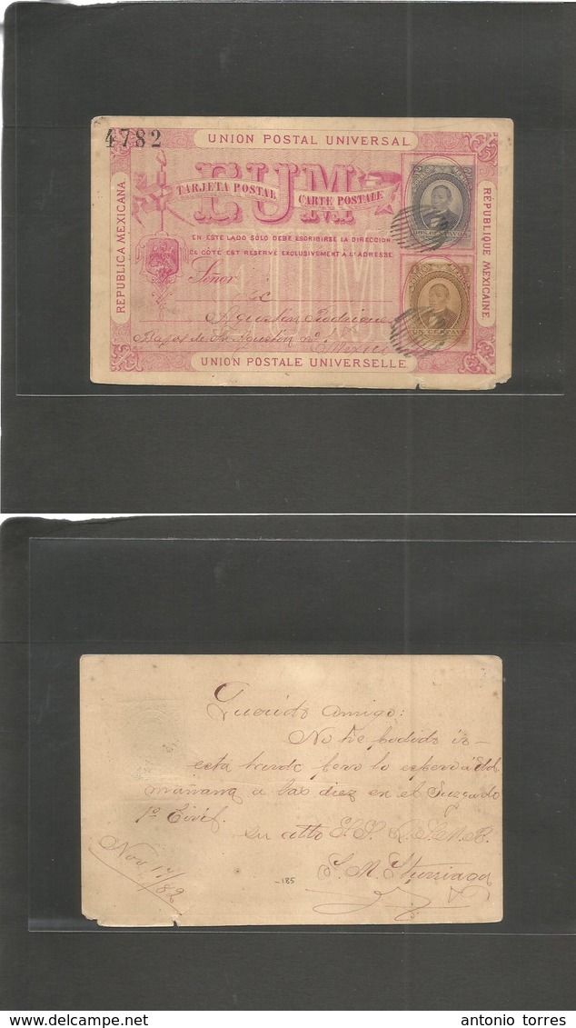 Mexico - Stationery. 1882 (17 Nov) Local Mexico Usage. EUM Juarez Foreign Issue 2c + 1c, Grill Cancel + 4782 Consign, No - Mexique