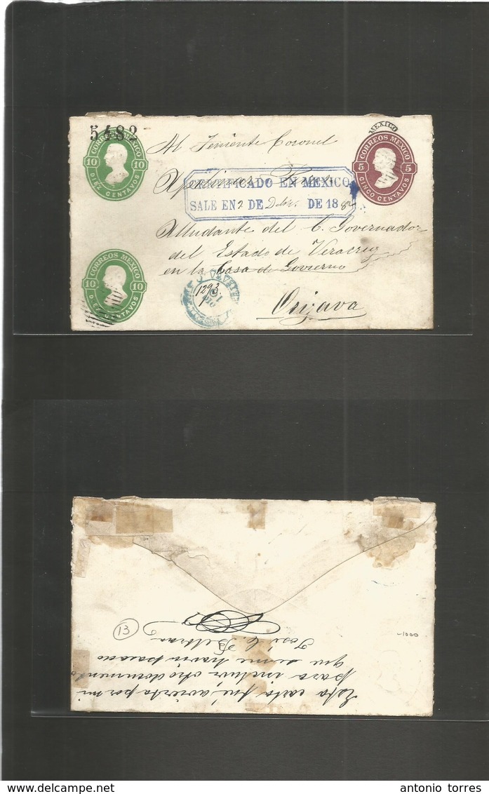 Mexico - Stationery. 1882 (2 Dec) DF - Orizava (10 Dic) Triple Print Hidalgo Stationery Envelope. Mexico Name, 5482 Cons - Mexique