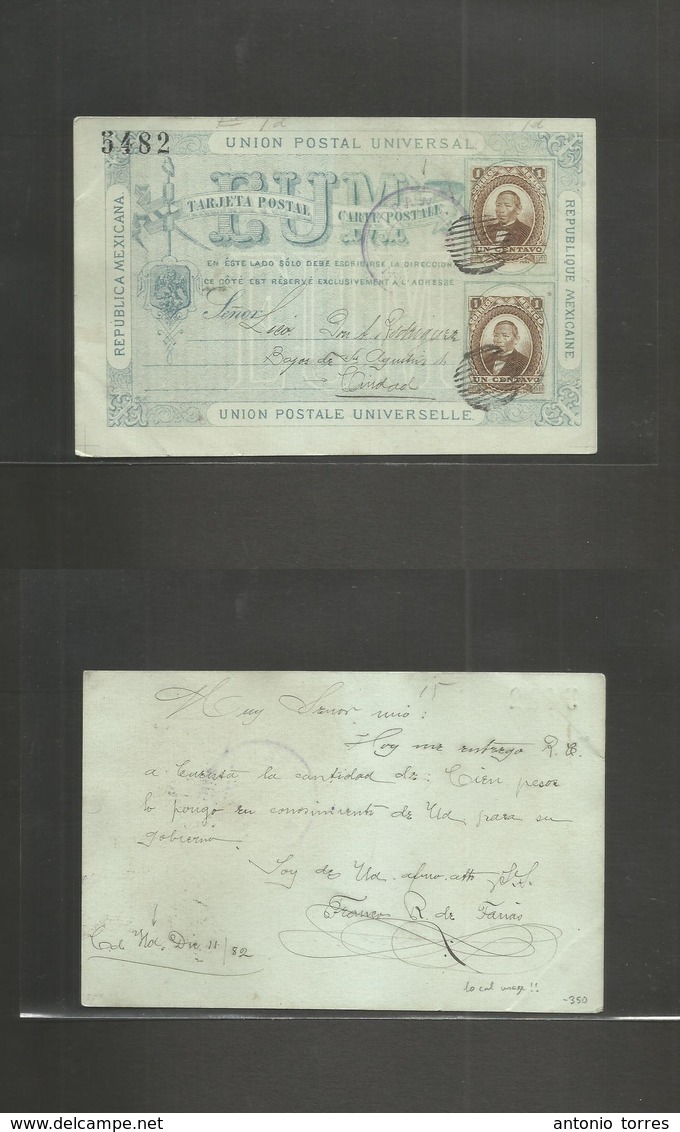 Mexico - Stationery. 1882 (Dic 11) Ciudad Hgo. Local Proper Internal Usage Of EUM 1c + 1c Brown Juarez Foreign Issue Sta - Mexique