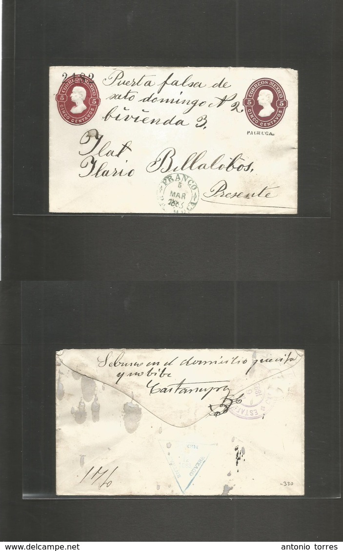 Mexico - Stationery. 1883 (5 Marzo) Pachuca - DF Mexico (6 Marzo) Doble Print 5c Brown + 5c Lilac (!!) District Name + 2 - Mexique