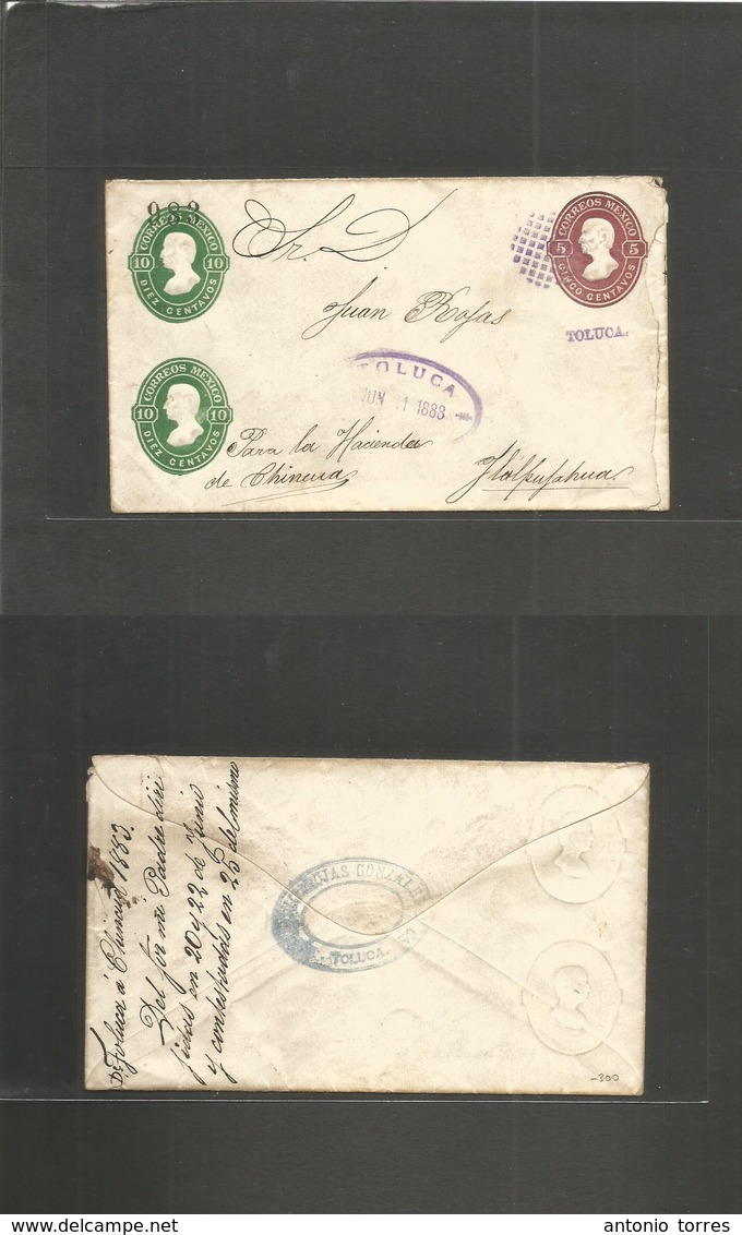 Mexico - Stationery. 1883 (Junio 21) Toluca - Tlalpujahua. First Hidalgo Stat Env Design, Triple Print "983" Consigment, - Mexique