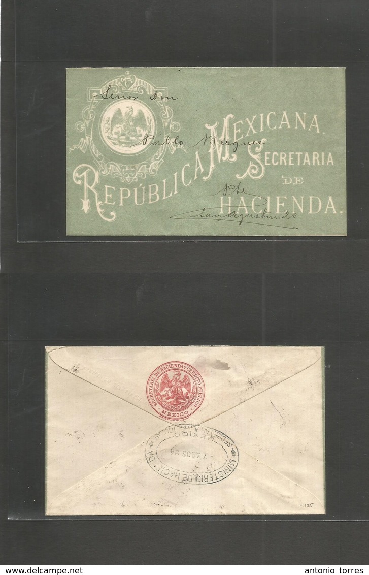 Mexico - Stationery. 1884 (Agosto) Mexico DF Local Usage Official Mail Printed Envelope. Secrt. Hacienda. Fine And Scarc - Mexique