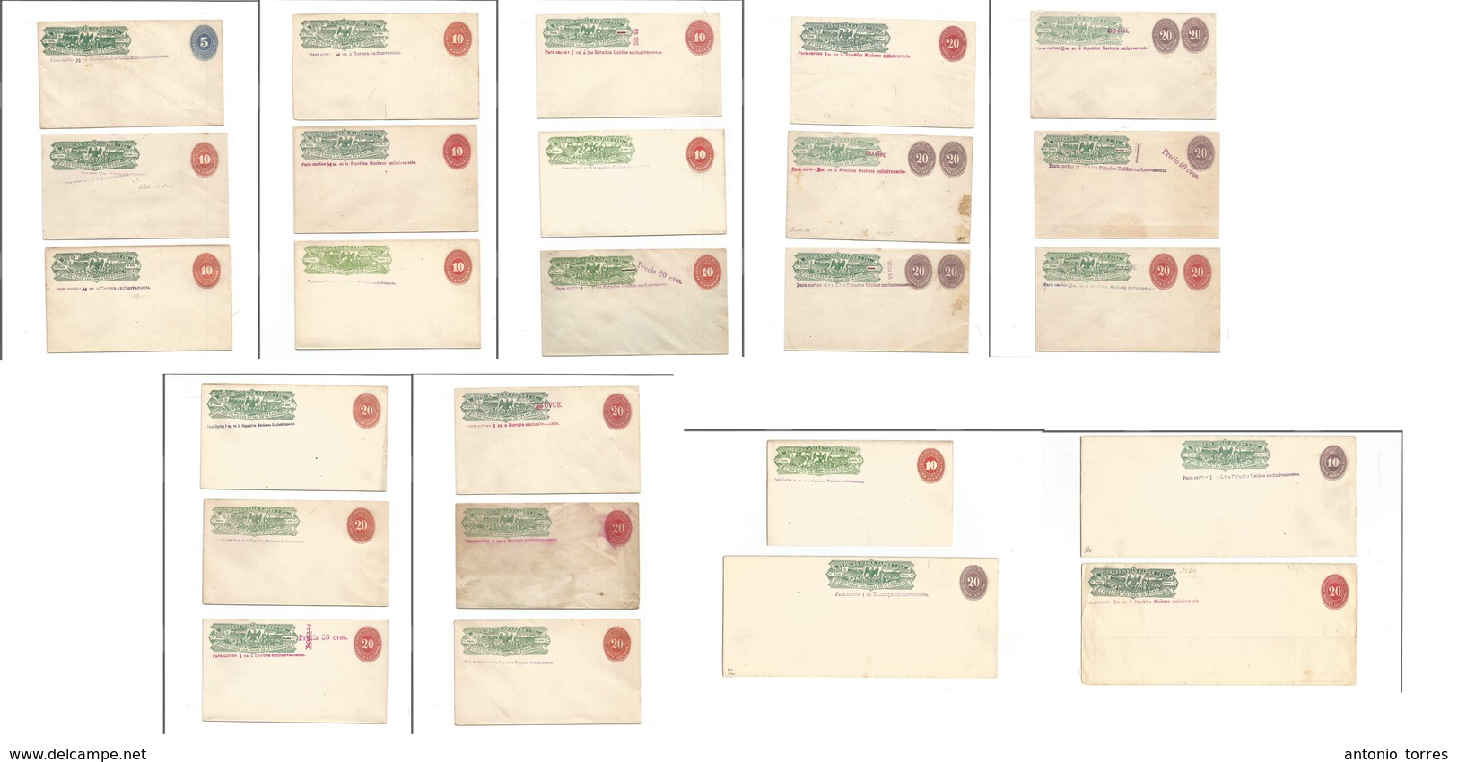 Mexico - Stationery. C. 1887-90. Express Wells Fargo + Large Numerals. Mint Collection Of Some 25 Diff Stat Envelopes In - Mexique