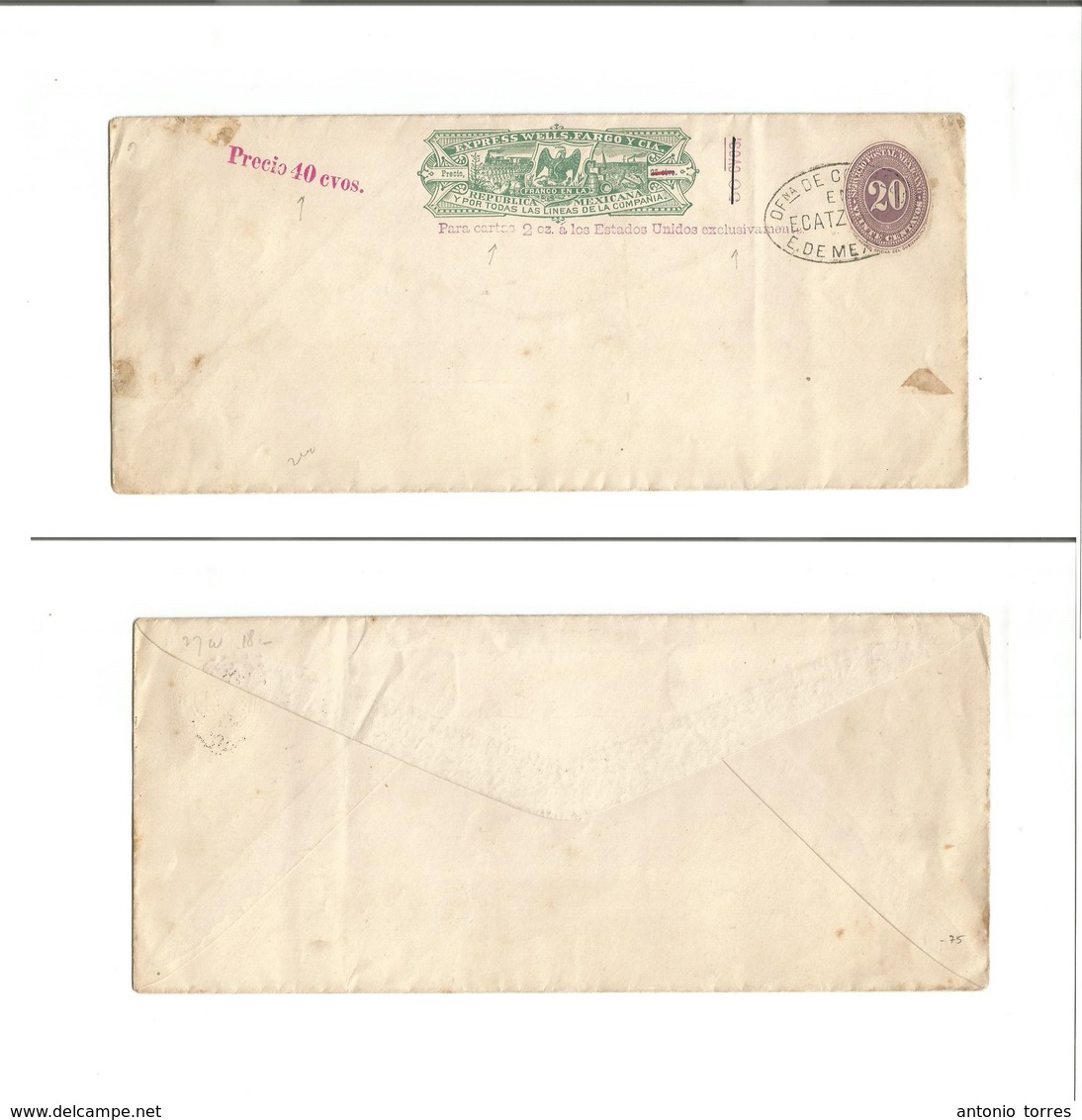 Mexico - Stationery. C. 1887. Express Well Fargo. 20c Lilac Numeral + 4 Diff Ovpts Revaluation. Preobl (or Package Usage - Mexique