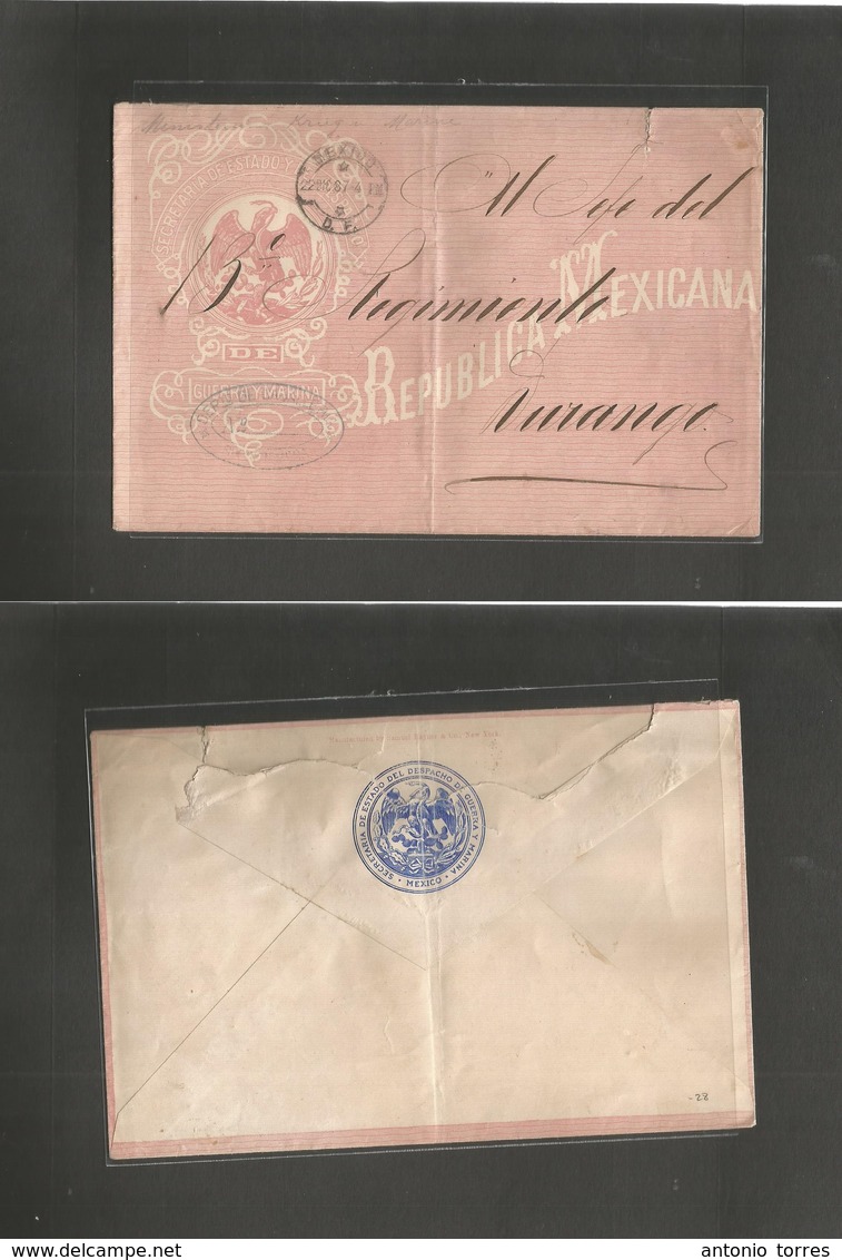 Mexico - Stationery. 1887 (22 Dic) Mexico DF - Durango. Official Printed Envelope Ministerio Guerra Y Marina. Very Scarc - Mexique