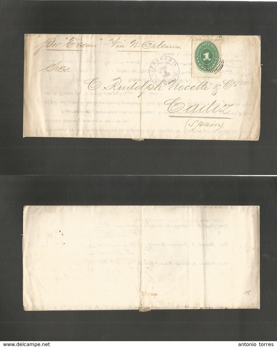 Mexico. 1888 (1 Marzo) Tampico - Spain, Cadiz. Per "Texan" Via New Orleans. Printed Current Prices At Pm Rate Fkd 1c Gre - Mexique