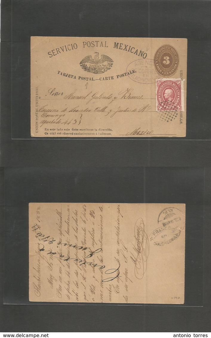 Mexico - Stationery. 1888 (25 Junio) TLACHICHUCA - Mexico DF. SPM 3c Brown Reverse + 2c Brown Red Medalion Adtl, Mixed I - Mexique