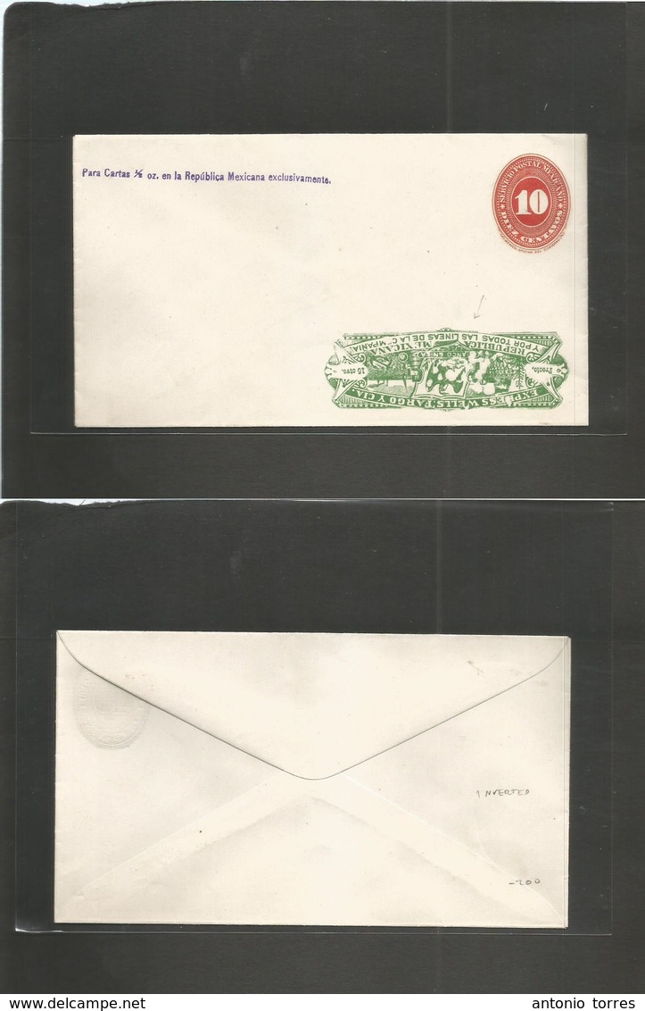 Mexico - Stationery. C. 1889. INVERTED Half PRINT. Mint Wells Fargo + 10c Red Numeral Stat Envelope With Broken Mult Fai - Mexique