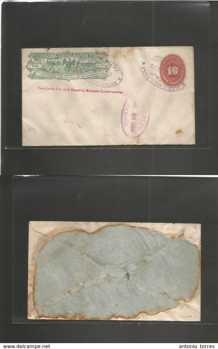 Mexico - Stationery. 1889 (Dic) Zacatecas - DF Mexico. Wells Fargo 15c Green + 10c Red Numeral Stat Env. Fine Package Us - Mexiko