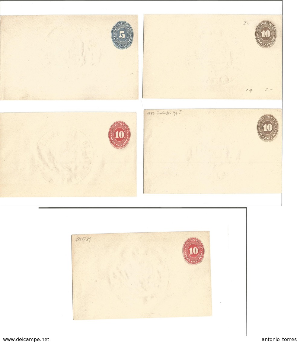 Mexico - Stationery. C. 1889-91. Large Numeral Issue Stationary Envelope With Watermark. Collection Of Five Diff. VF. - Messico