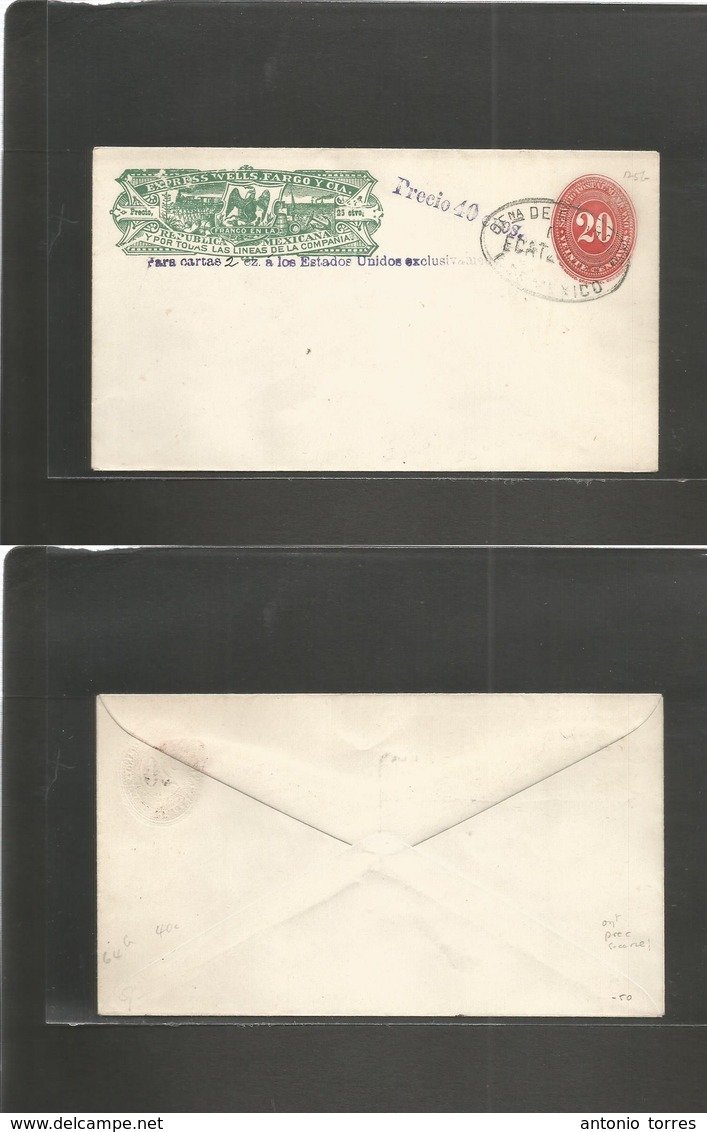 Mexico - Stationery. C. 1890. Mint Wells Fargo 25c Green Worn Plate Print + 20c Orange Unusual On Revalidated 40c / 2 On - Mexique