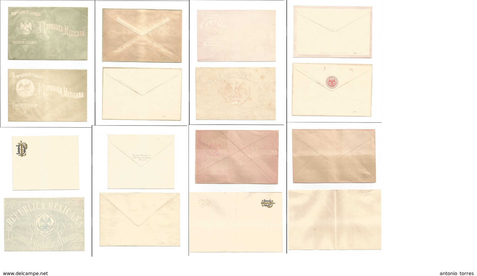 Mexico. C. 1890 OFICIAL MAIL. Selection Collection Of Seven Mint Envelopes, Incl. Adm Correos (2 Types) Justicia Militar - Mexique