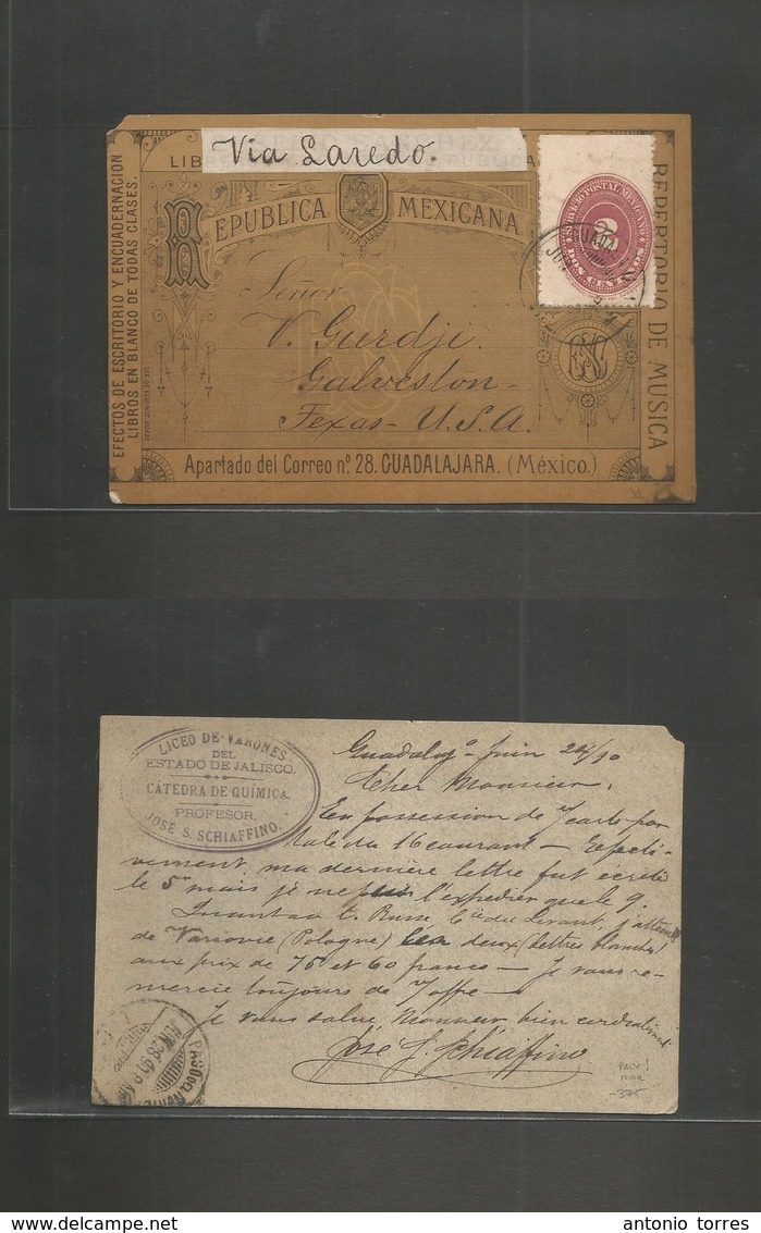 Mexico. 1890 (24 June) Gjara. - USA, Texas. A Rare Private Card Large Musica House, Liceo De Varones. Fkd 10c Numeral Is - Mexiko