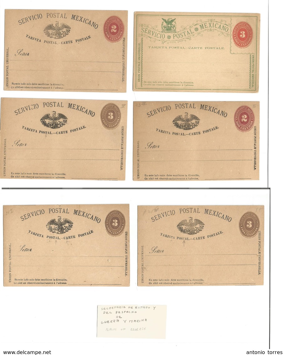 Mexico - Stationery. C. 1890-1. Servicio Postal Mexico. Mint Selection Of 6 Diff Stat Cards, Incl Plate Varieties. Oppor - Mexique