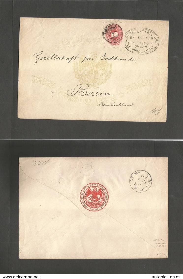 Mexico. 1891 (17 Apr) OFICIAL Mail Envelope Secretaria Gobierno Type + Adtl 10c Large Numeral For Overseas Usage. DF - G - Mexiko