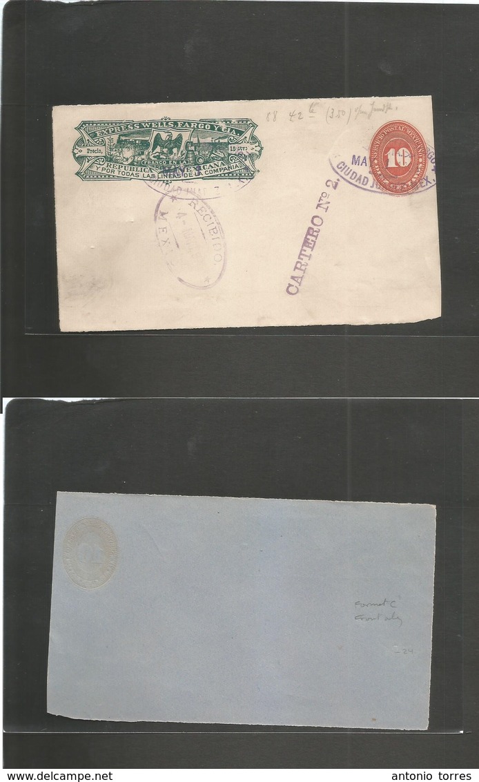 Mexico - Stationery. 1891 (Mayo 1) Ciudad Juarez - DF Mexico Stat Env Front Of Package Usage, Dark Green Wells Fargo + 1 - Mexique