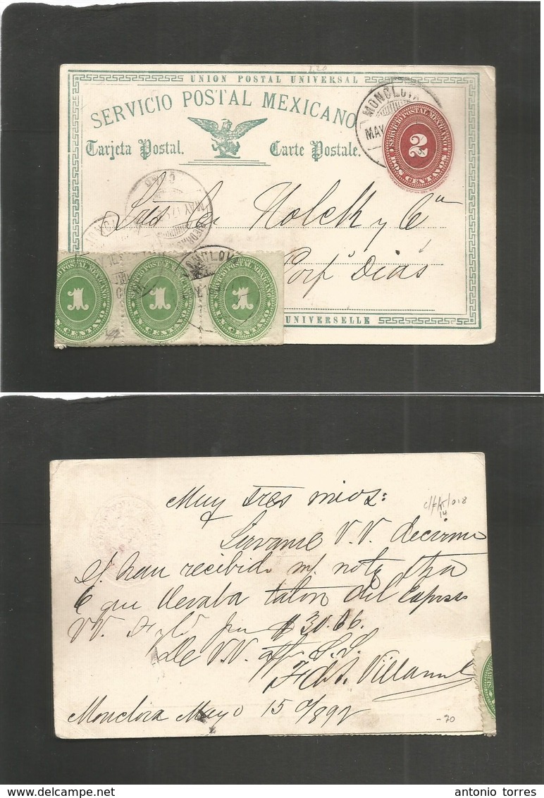 Mexico - Stationery. 1892 (15 May) Monclova - Porfirio Dias Via Piedras Negras (17 May) 2c Large Numeral Red /green SPM  - Mexique