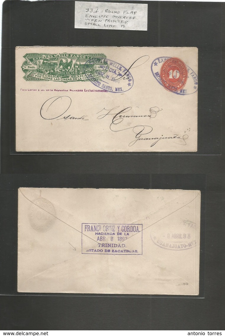 Mexico - Stationery. 1893 (8 April) Hacienda La Trinidad, Zacatecas - Guajuato (8 April) Wells Fargo 10c Red Stat Env. V - Mexique