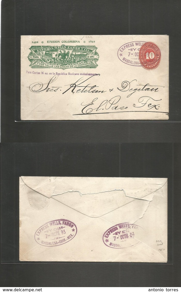 Mexico - Stationery. 1893 (7 Octubre) EMISION COLOMBINA. Colon Exhibition. Special Print Wells Fargo + 10c Red Large Num - Mexique