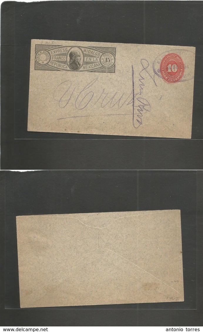 Mexico - Stationery. 1894 (1 Feb) Jalapa - Veracruz. Express Hidalgo 15c + 10c Large Numeral On Greenish Paper. Oval Vio - Mexiko