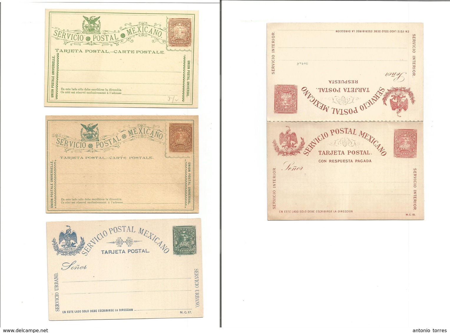 Mexico - Stationery. C. 1895. Servicio Postal Mexicano. Military Issue. Selection Of 4 Diff Mint Including Doble. Nice O - Mexique