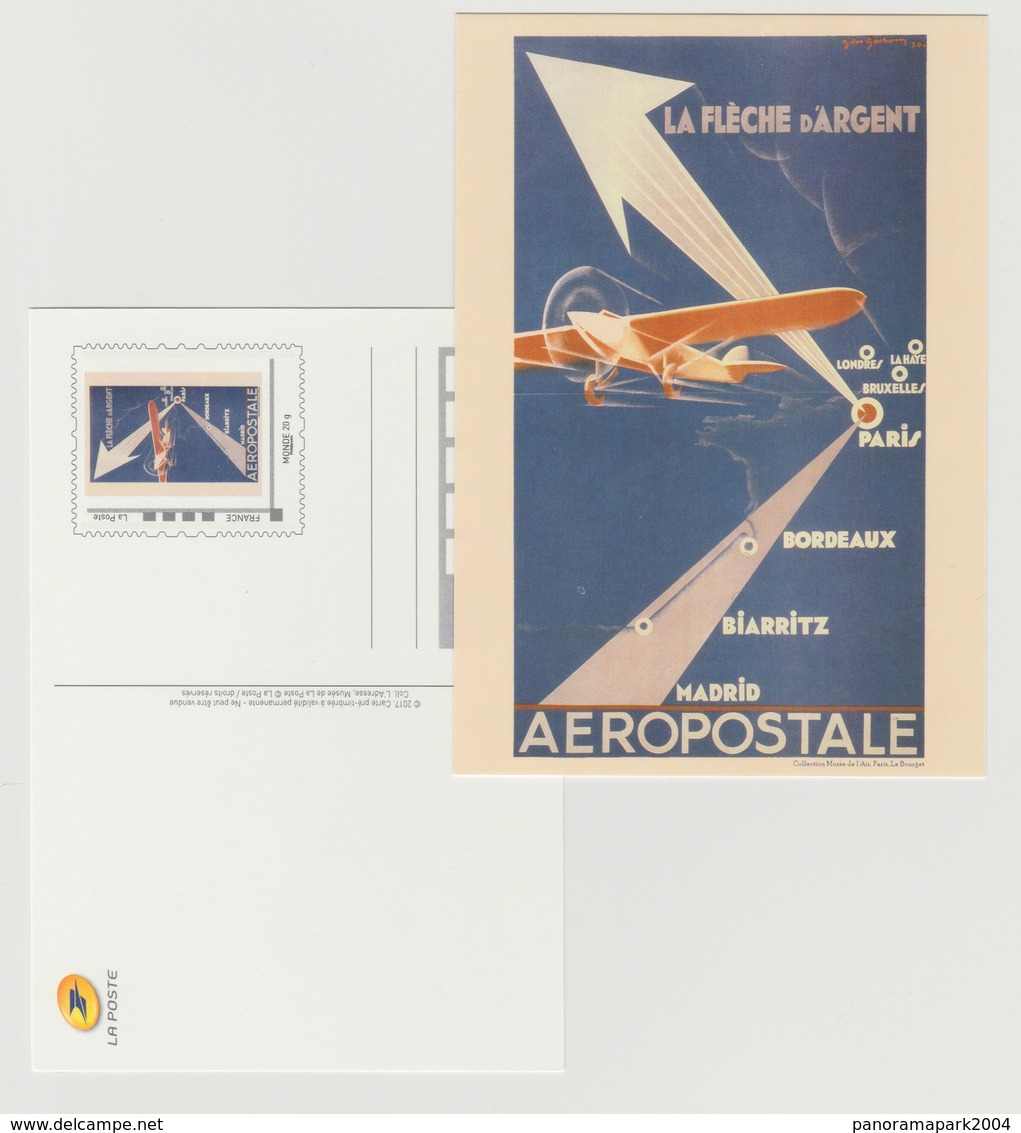 France 2017 - Carte Postale Entier Aeropostale La Flèche D'argent Avion Airplane Flugzeug Philaposte - Official Stationery