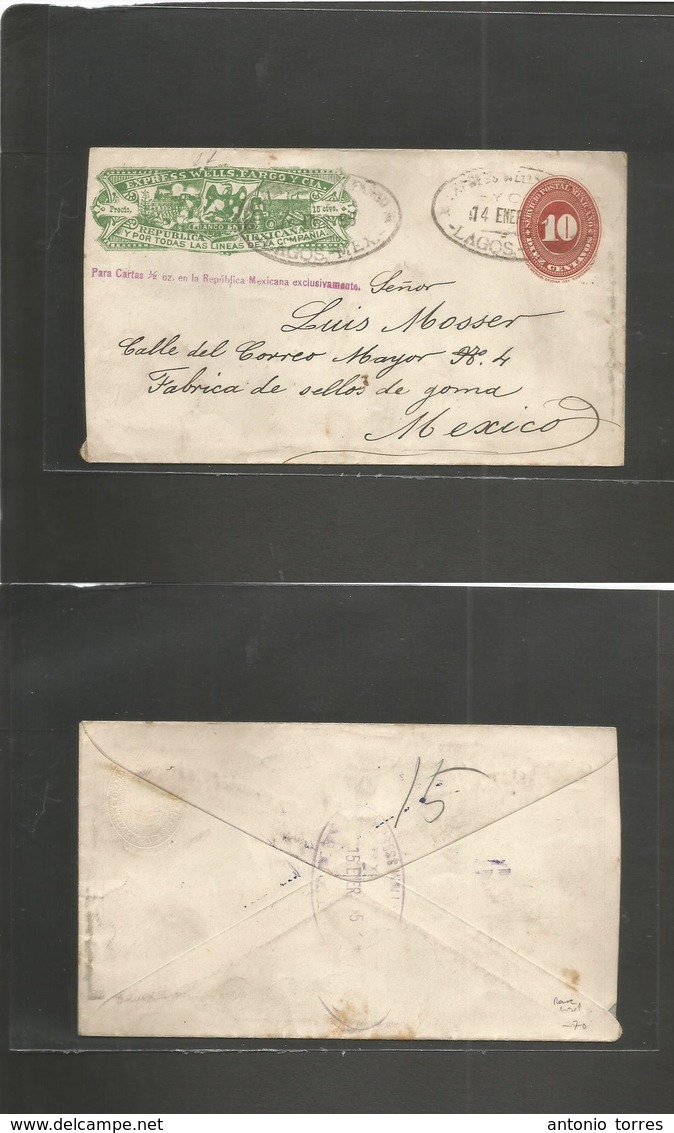Mexico - Stationery. 1895 (14 Enero) Lagos - Mexico DF (15 Enero) Beginning Of "Plate Worn" 15c WF Intense Yellow Green  - Mexiko