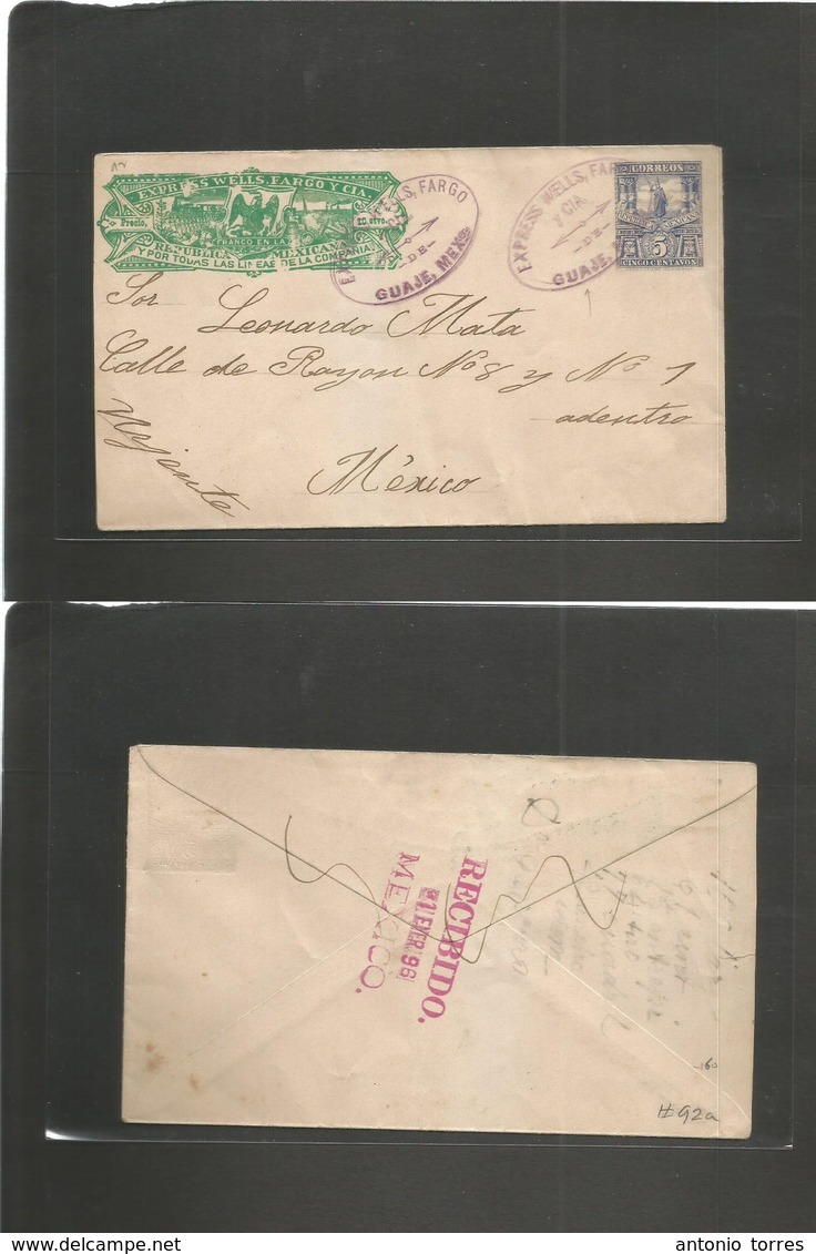 Mexico - Stationery. 1896 (Enero) Guaje - DF Mexico "Urgente" Endorsed. Express Wells Fargo Emerald Color + Militar 5c B - Mexique