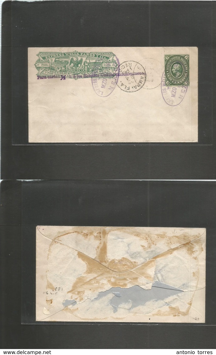 Mexico - Stationery. 1896 (12 Marzo) DF Mexico - USA, Tampa, Florida Package Usage Wells Fargo 15c Green + 6c Green Meda - Mexique