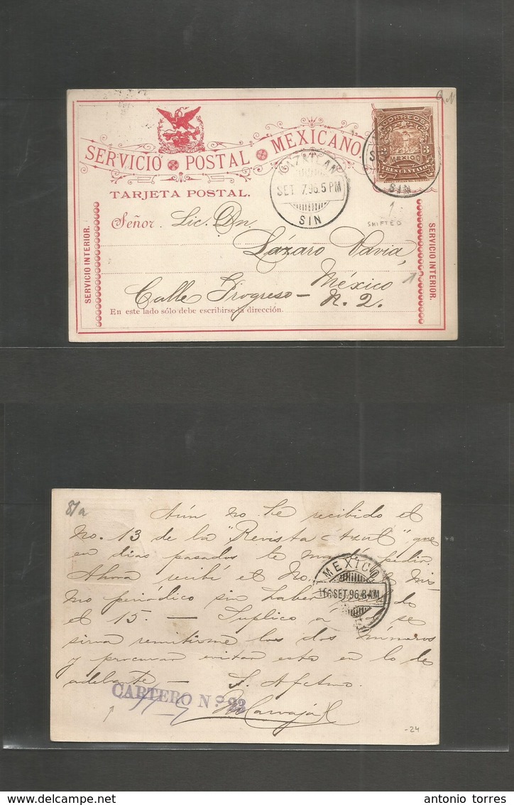 Mexico - Stationery. 1896 (7 Sept) Mazatlan - DF. SPM 3c Brown Military Issue. Fine Used Stat Card. - Mexique